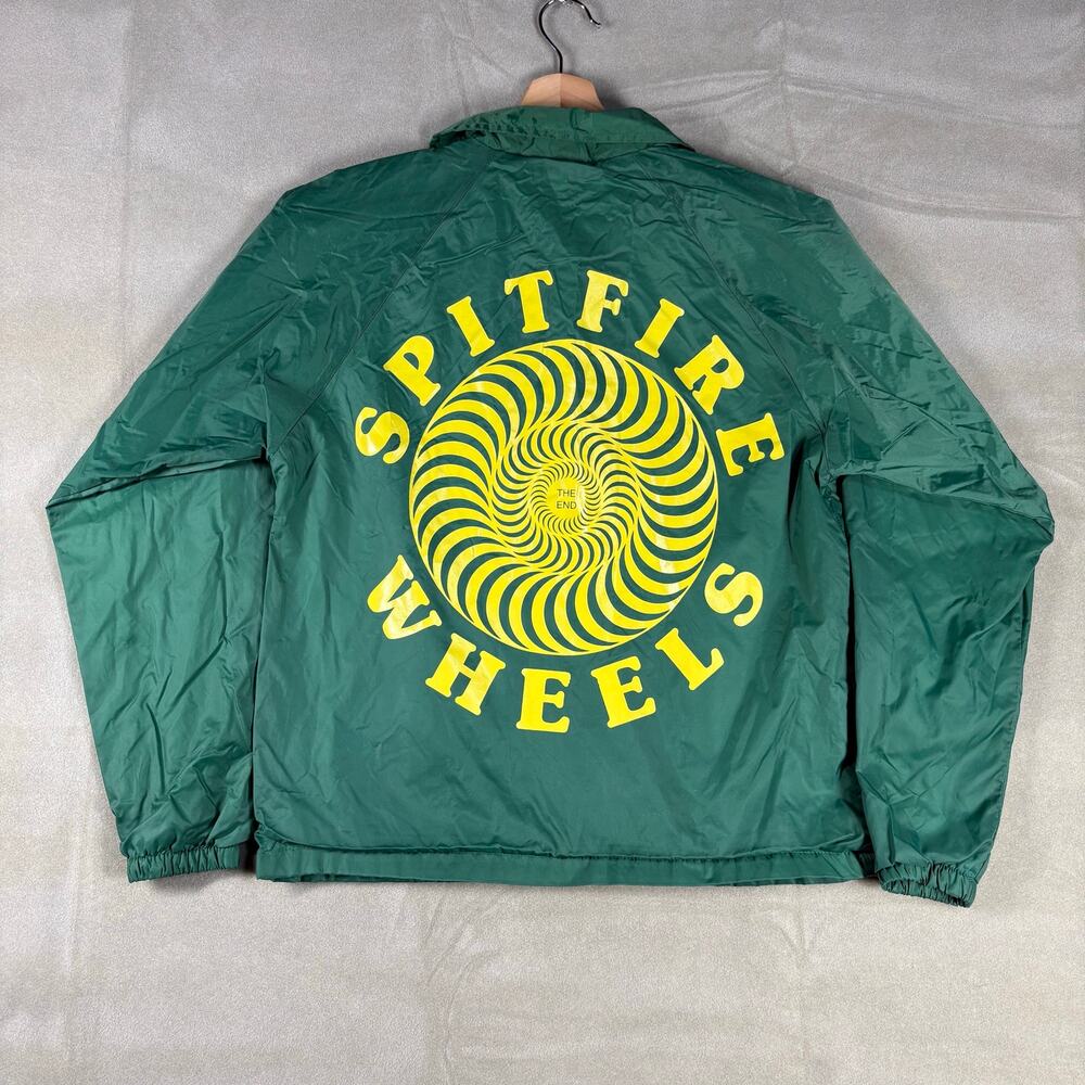 Spitfire Wheels Jacket Mens Small Green Swirl‎ Logo Coach Skate Streetwear